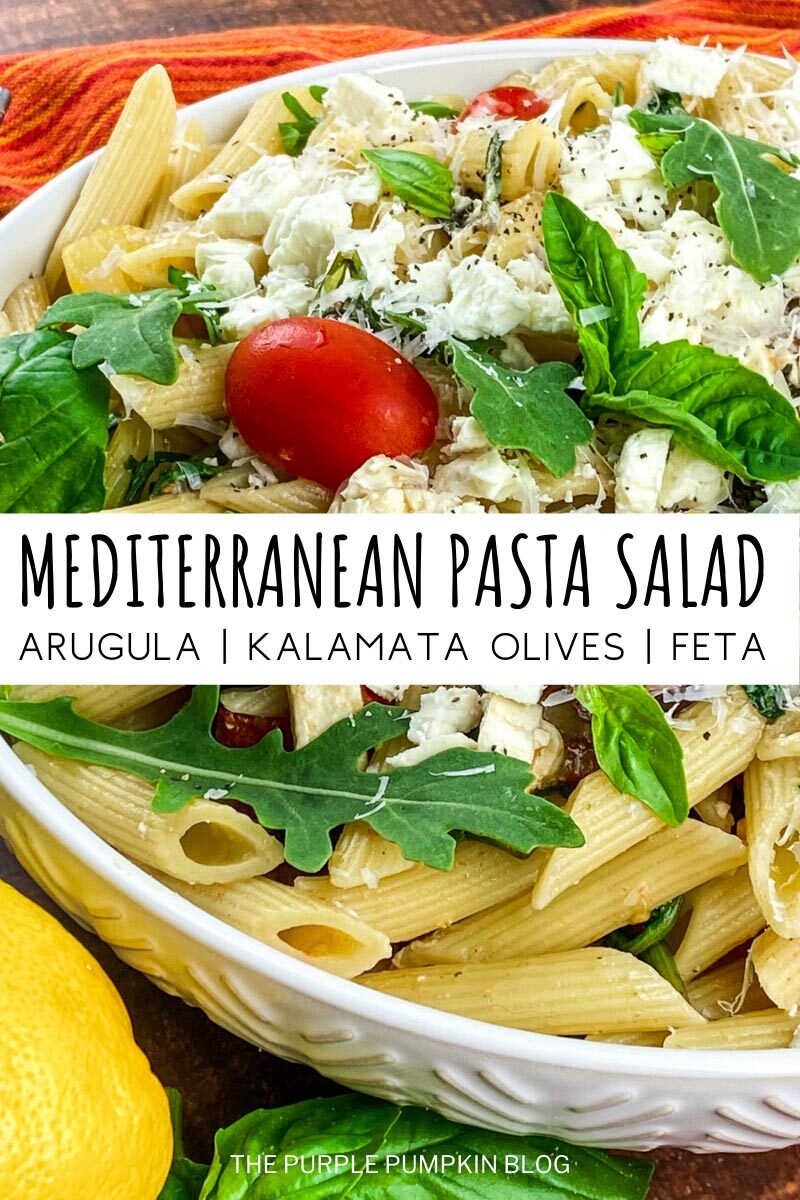 Mediterranean Pasta Salad with Kalamata Olives, Arugula and Feta