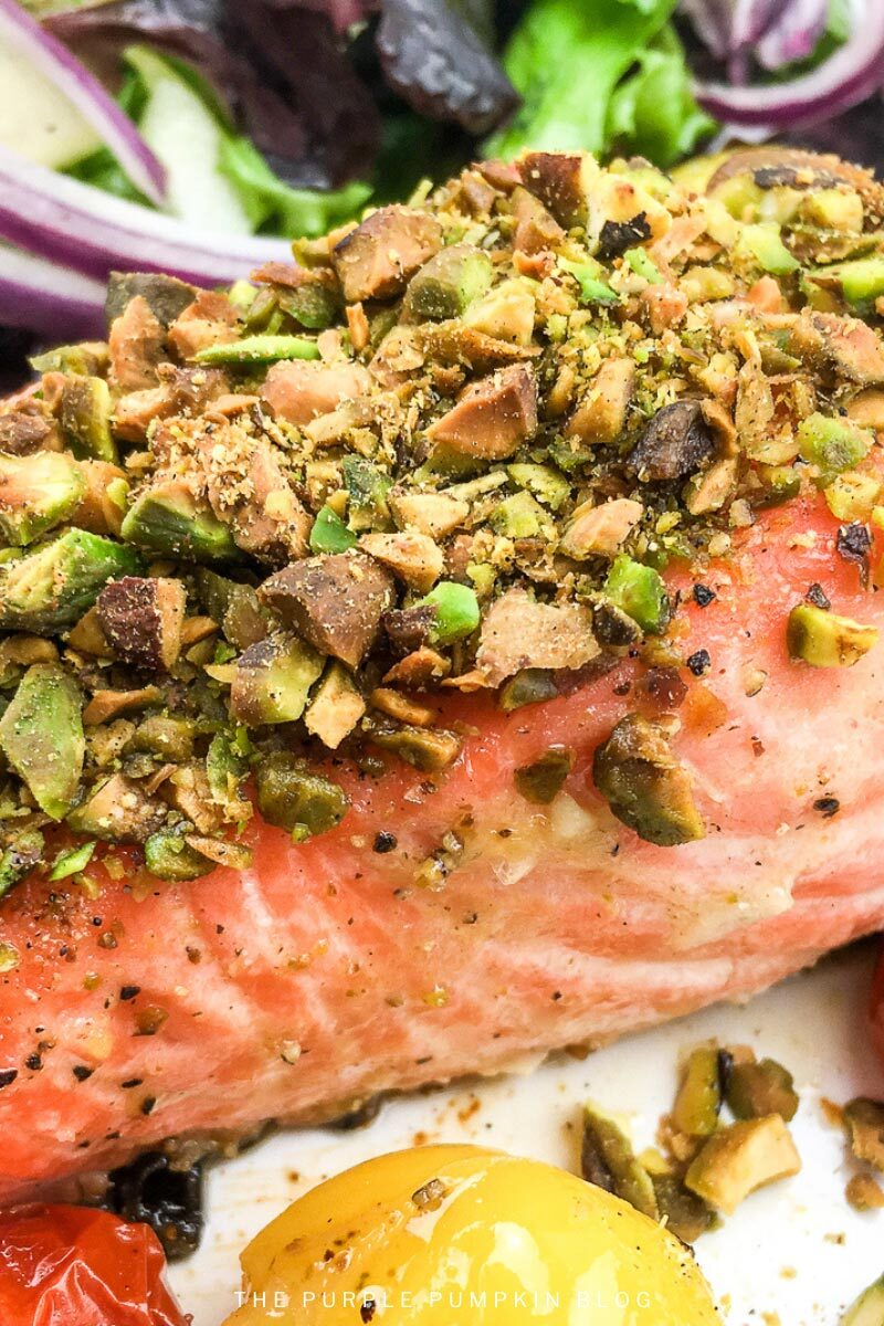 Pistachio-Crusted Salmon with Blistered Cherry Tomatoes