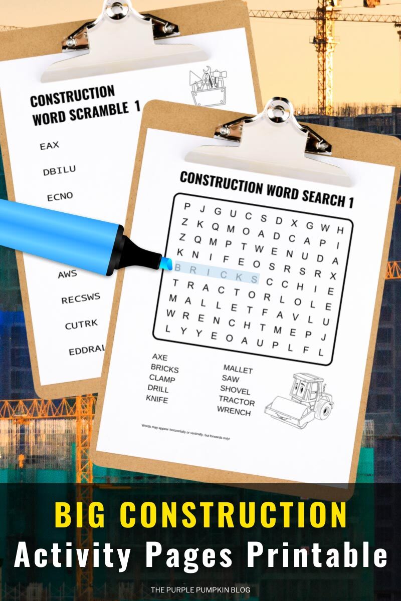 Big Construction Activity Pages Printable