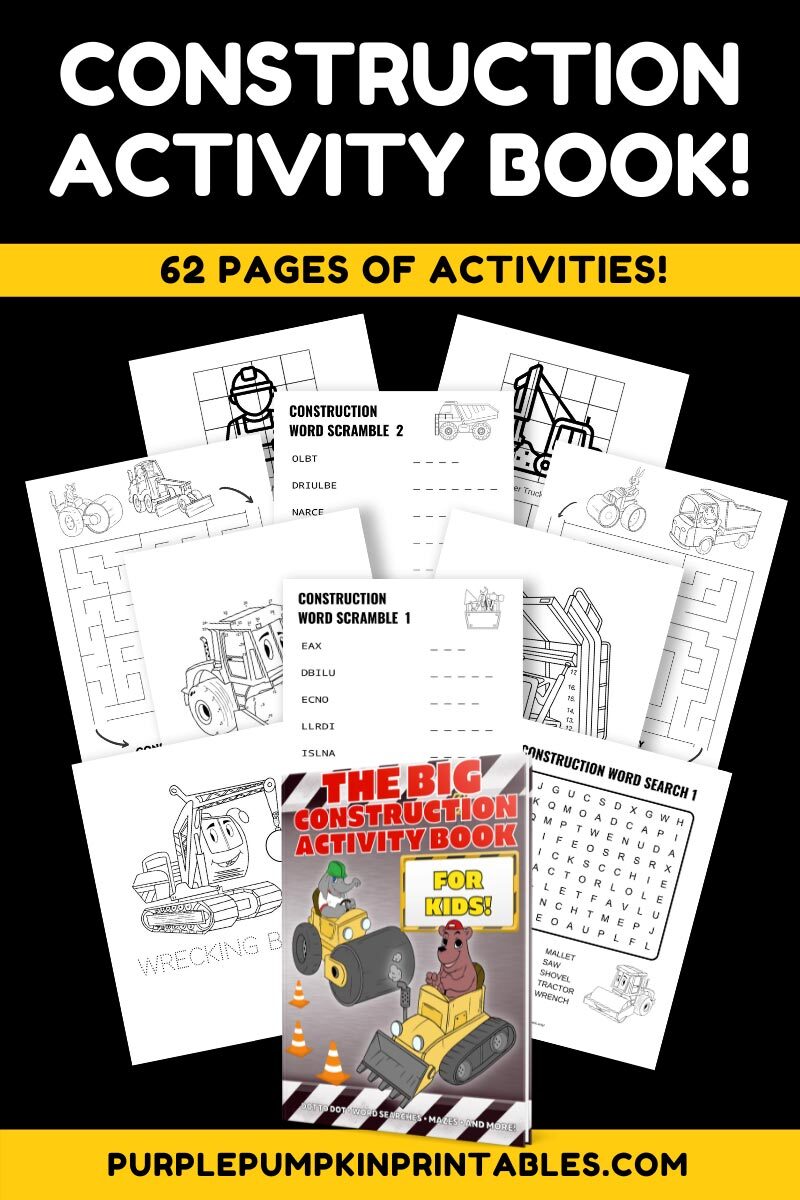 Construction Activity Book 62 Pages of Activities