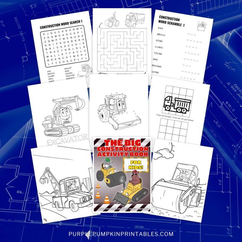 Print At Home Construction Activity Book for Kids