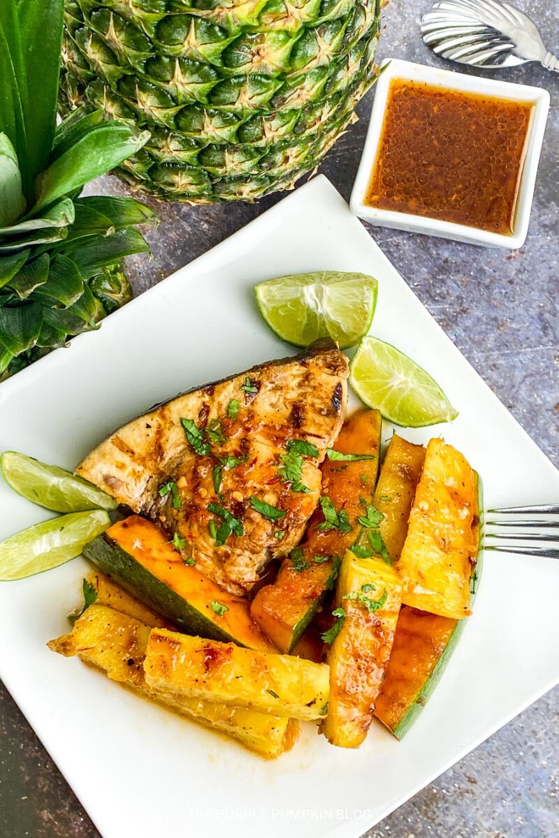 Recipe for Garlic-Chili Swordfish with Grilled Pineapple