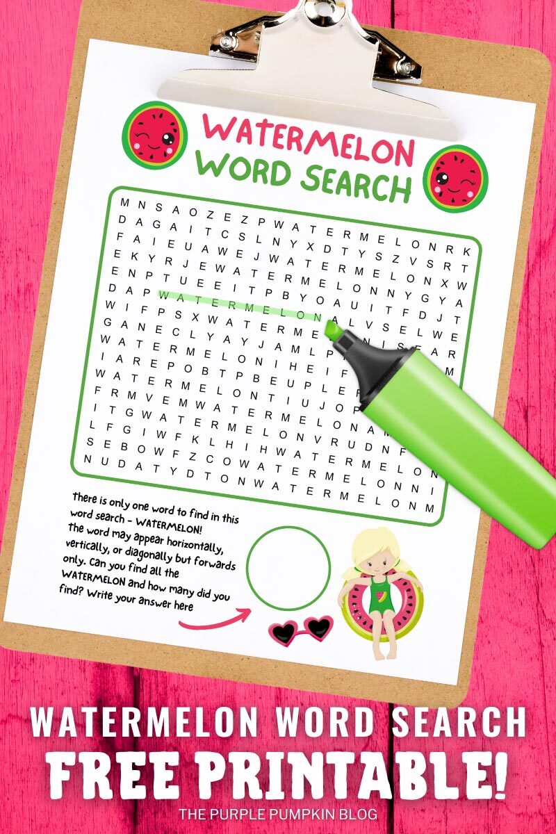 Watermelon Word Search Puzzle - Free Printable