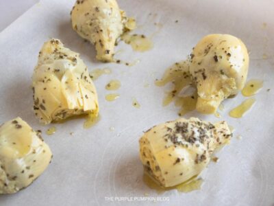 Artichoke Hearts on Baking Sheet