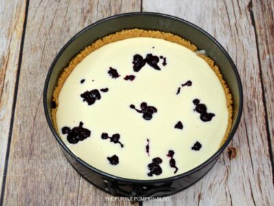 Blueberry Sauce added to Cheesecake Filling