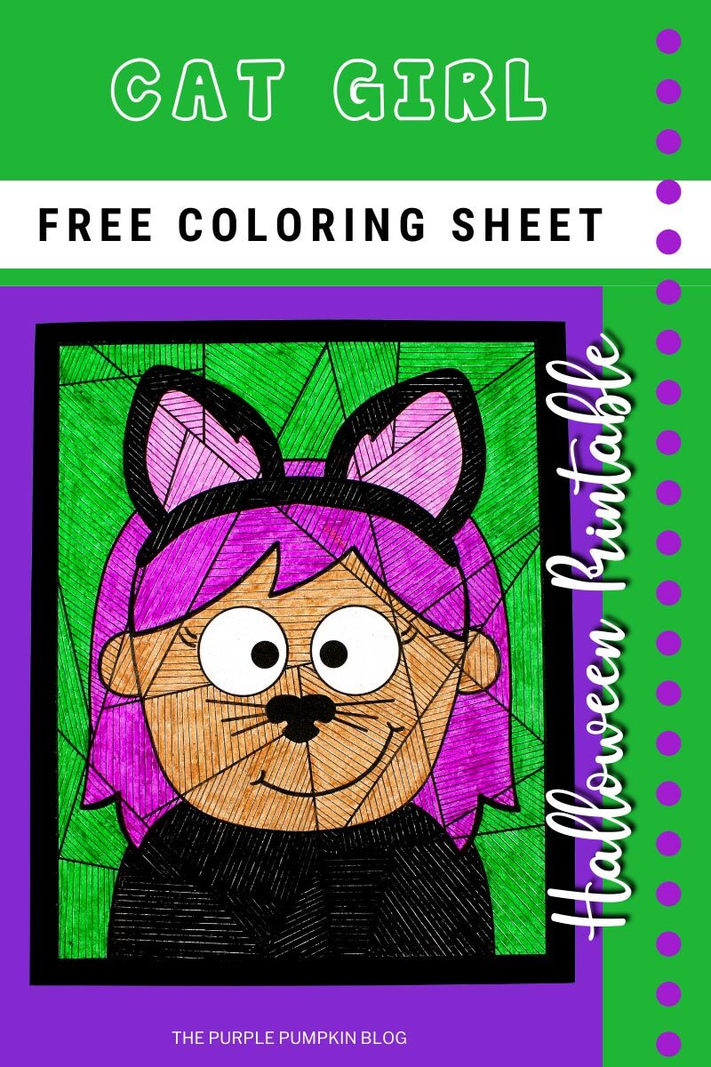 Cat Girl Free Coloring Sheet for Halloween