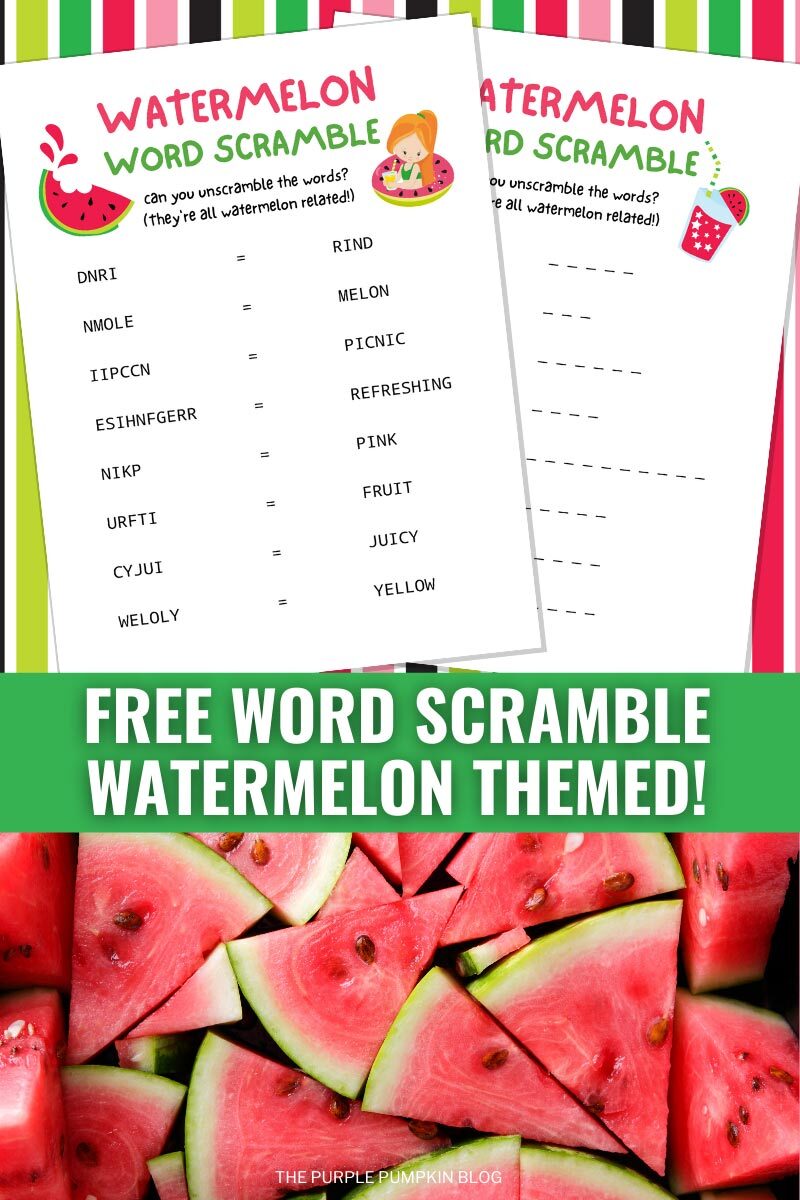 Free Word Scramble - Watermelon Themed!