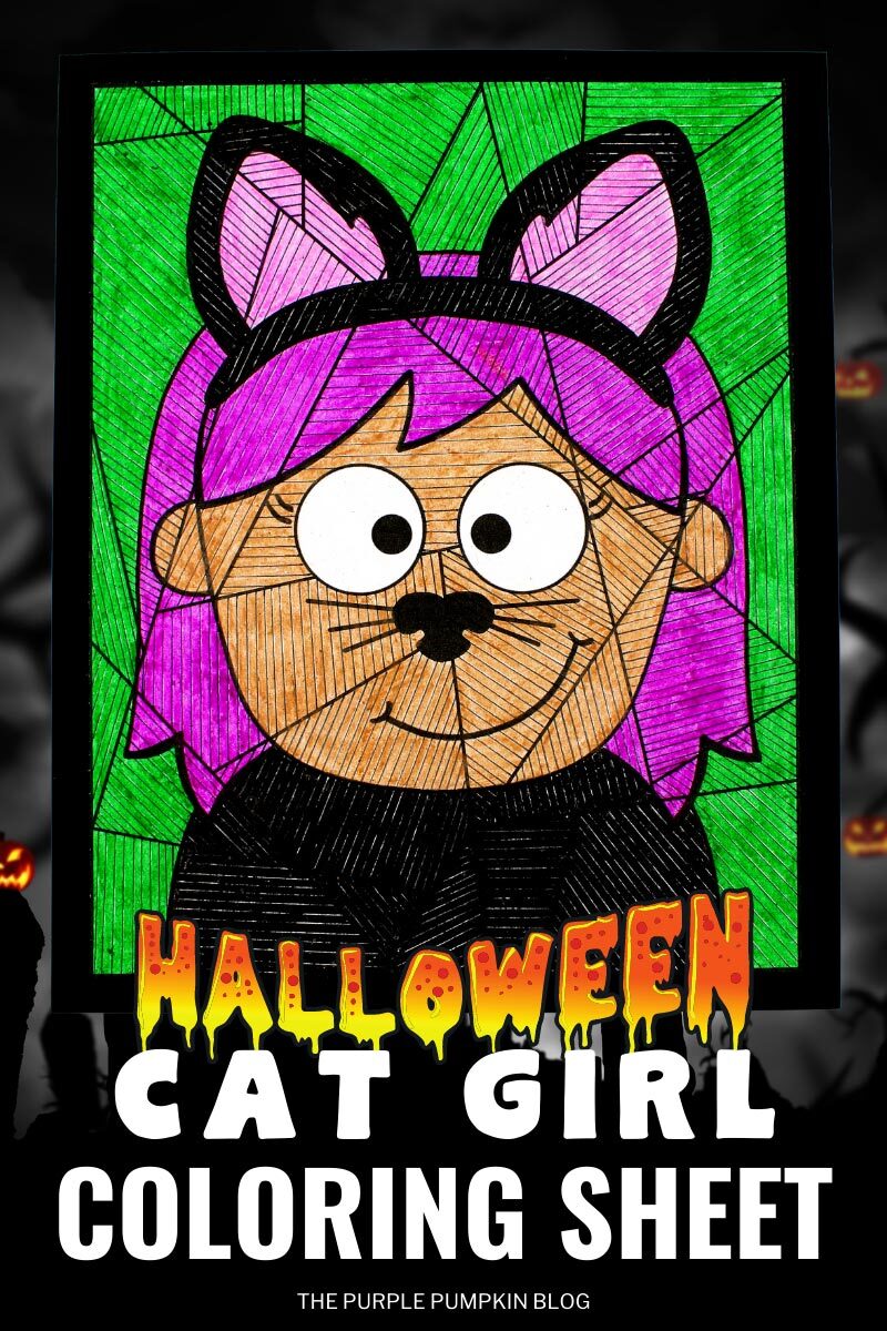 Printable Halloween Cat Girl Coloring Sheet