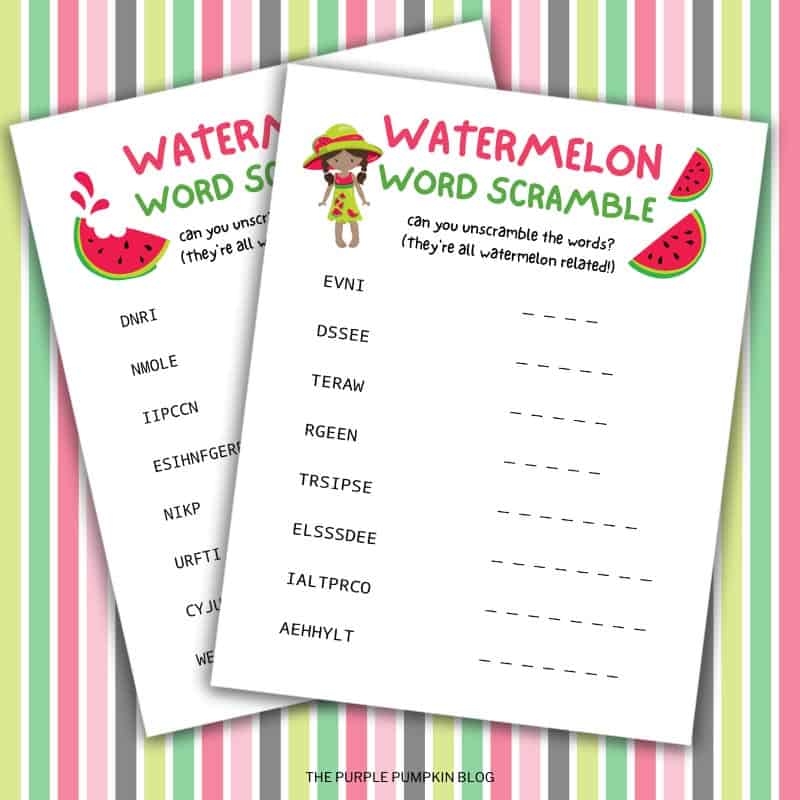 Printable Watermelon Word Scramble Sheets