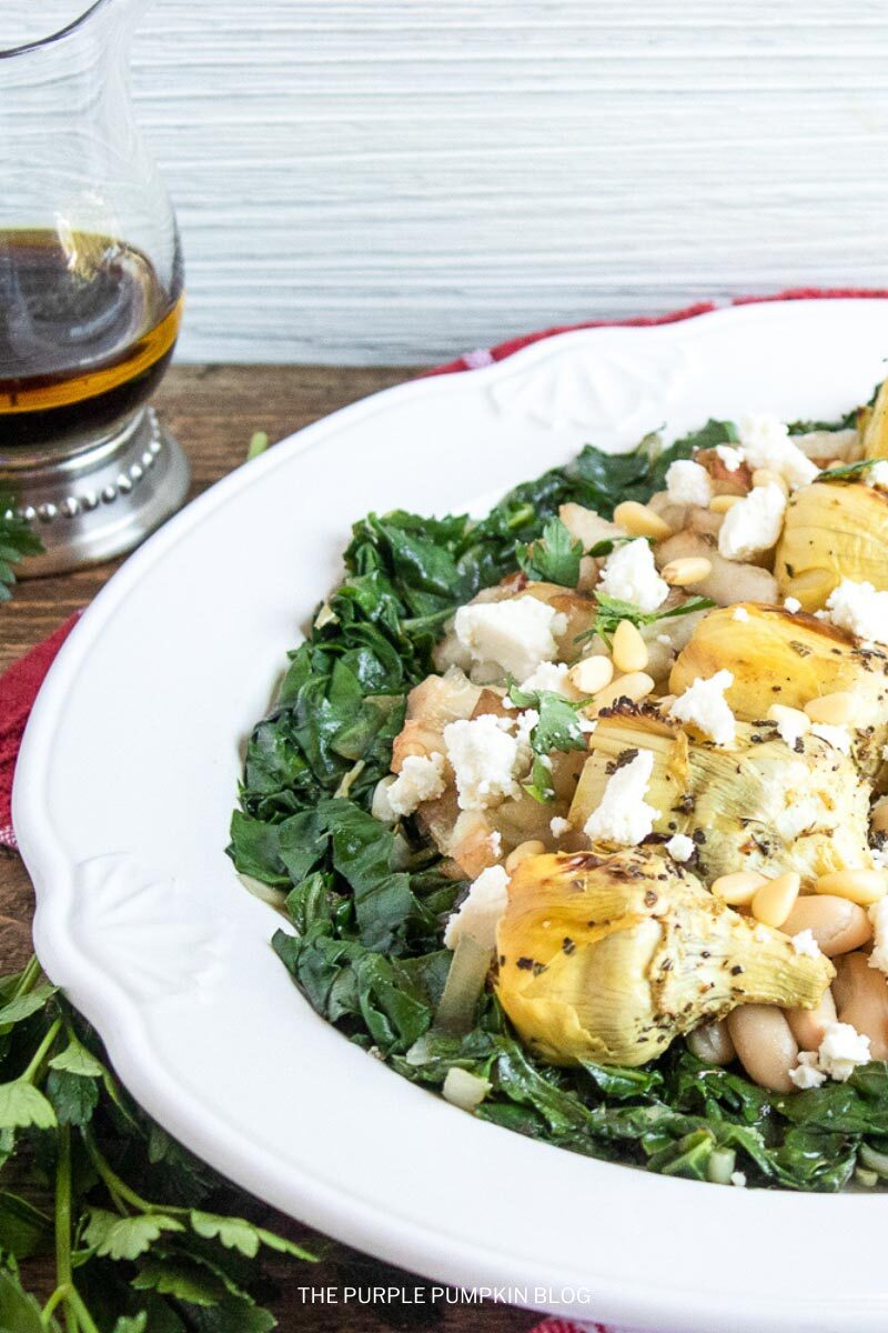 Roasted Artichoke Hearts with White Beans and Swiss Chard