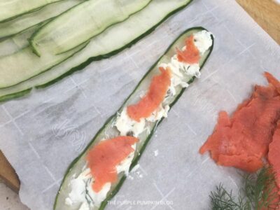 Strip of Cucumber with Cream Cheese and Smoked Salmon