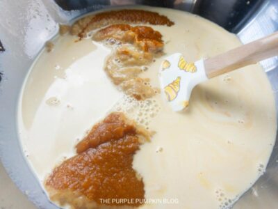 Evaporated Milk and Eggs added to Bowl