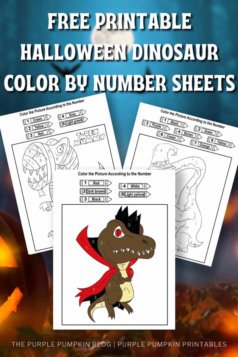 Free Printable Dinosaur Halloween Color By Number Sheets