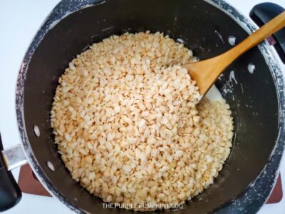 Rice Krispies added to Pan