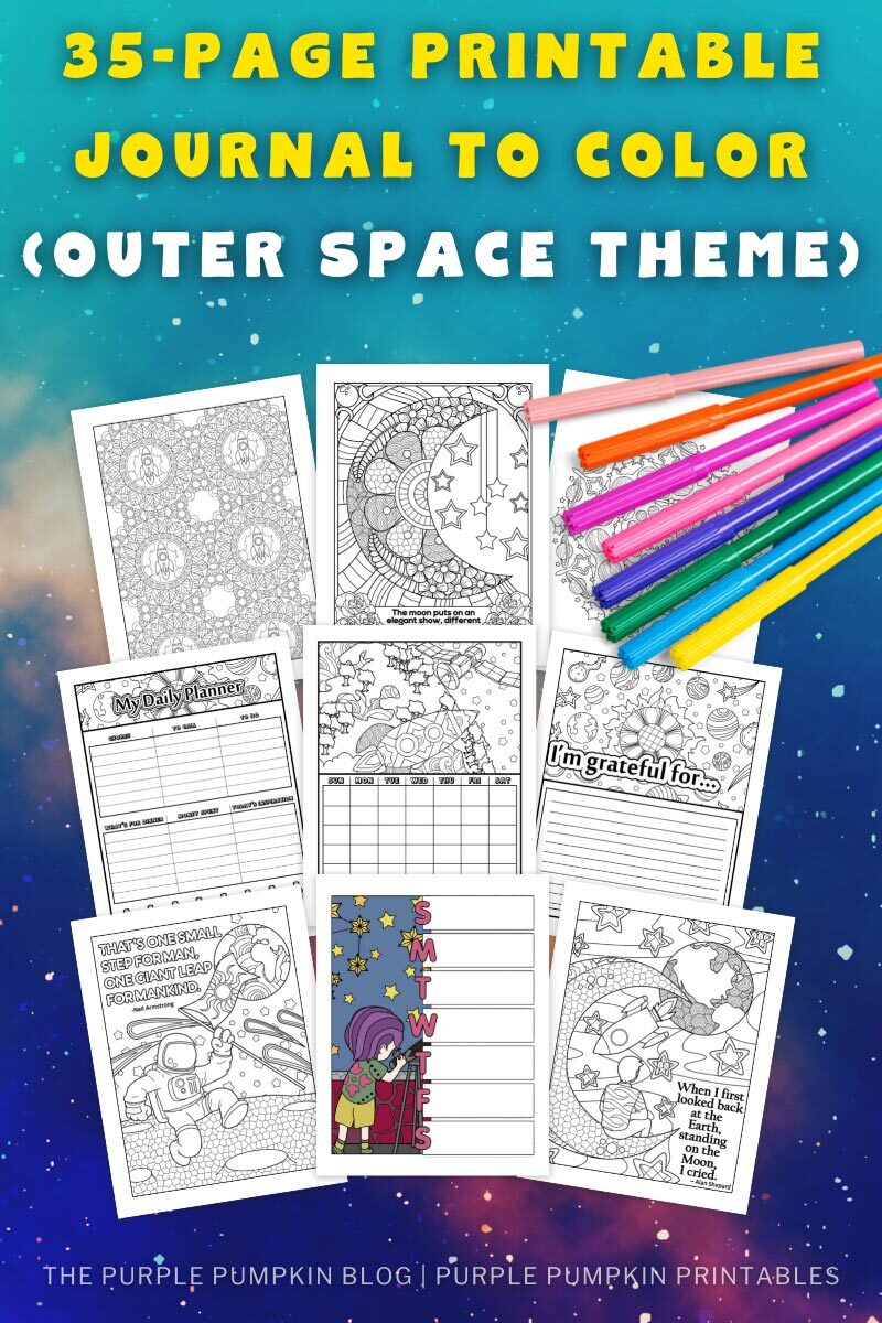 35-Page Printable Journal to Color (Outer Space Theme)