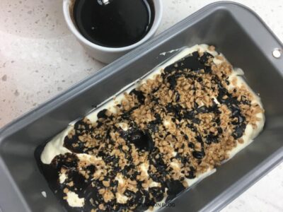 Adding Toffee and Chocolate Sauce