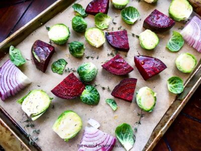 Red Beets, Sprouts & Red Onion on Baking Sheet