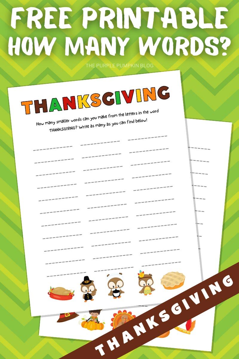 Free Printable How Many Words - Thanksgiving Theme