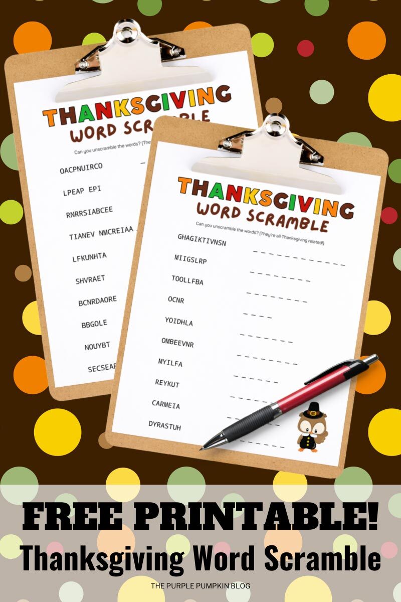 Free Printable! Thanksgiving Word Scramble