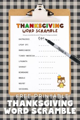 Free Printable Thanksgiving Word Scramble Worksheets