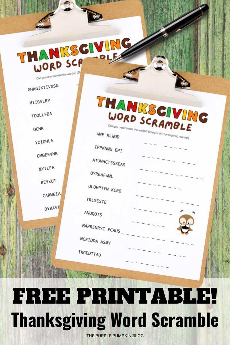 Free Printable! Thanksgiving Word Scramble Sheets