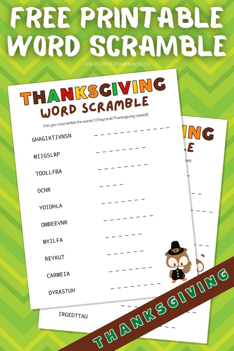 Free Printable Word Scramble - Thanksgiving Theme
