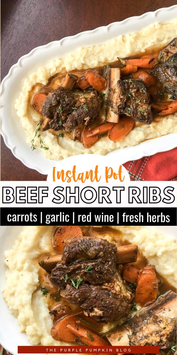 Instant Pot Beef Short Ribs with Carrots, Garlic, Red Wine, Fresh Herbs