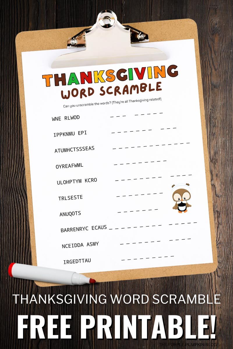 Thanksgiving Word Scramble Free Printable!