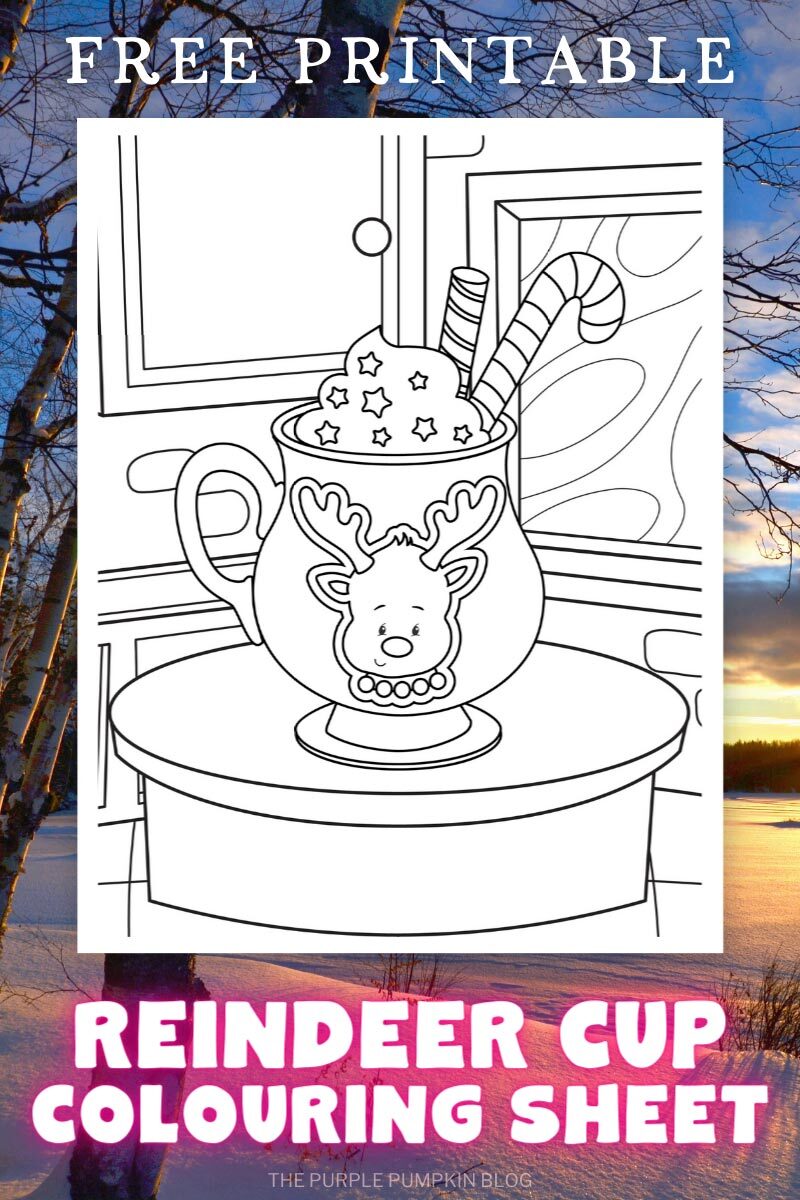 Free Printable Reindeer Cup Colouring Sheet