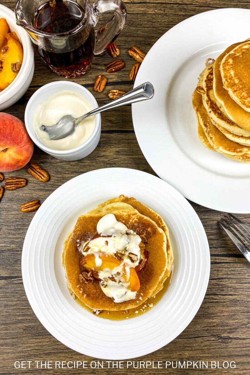 Buttermilk Pancakes Recipe with Peaches and Cream