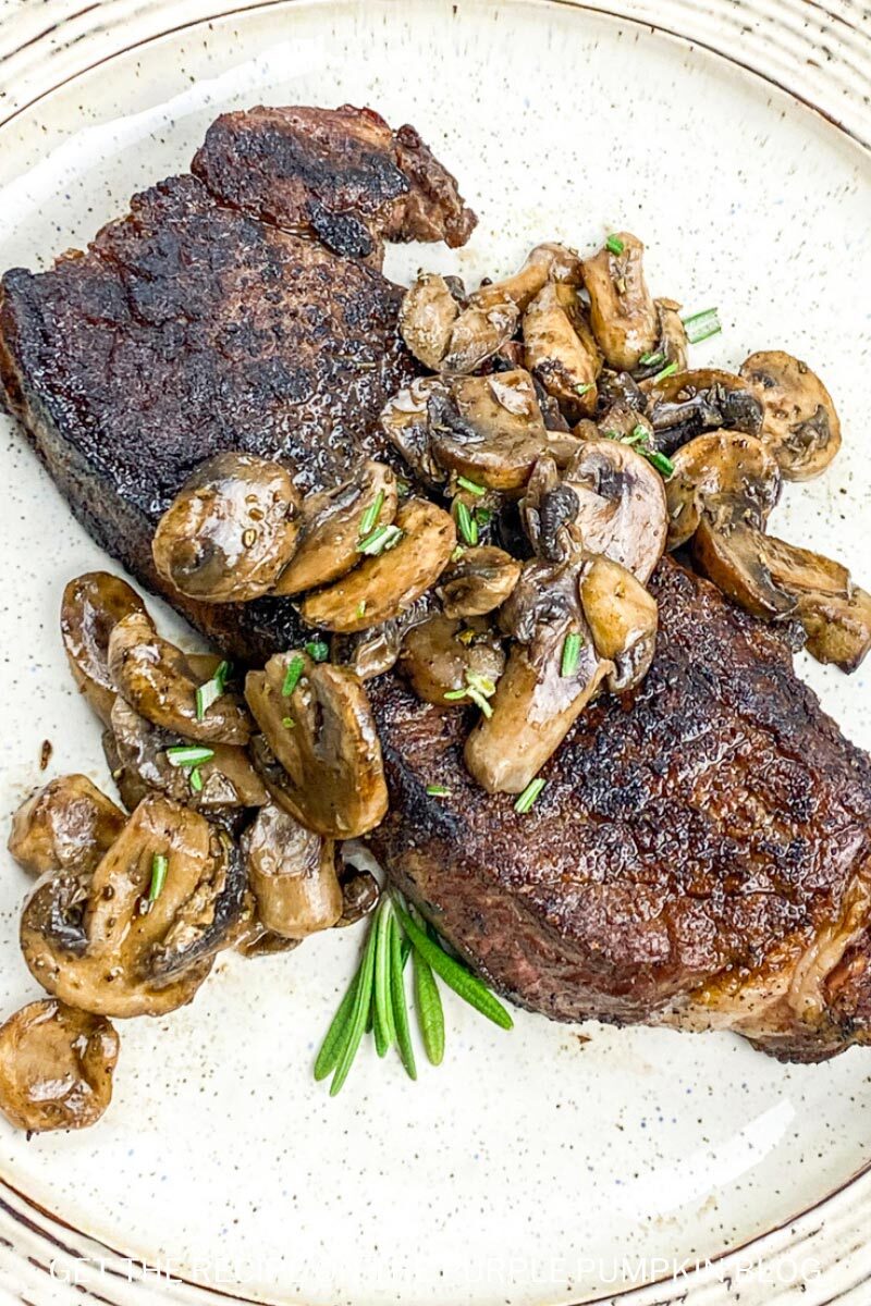 Seared Strip Steak with Mushrooms and Rosemary