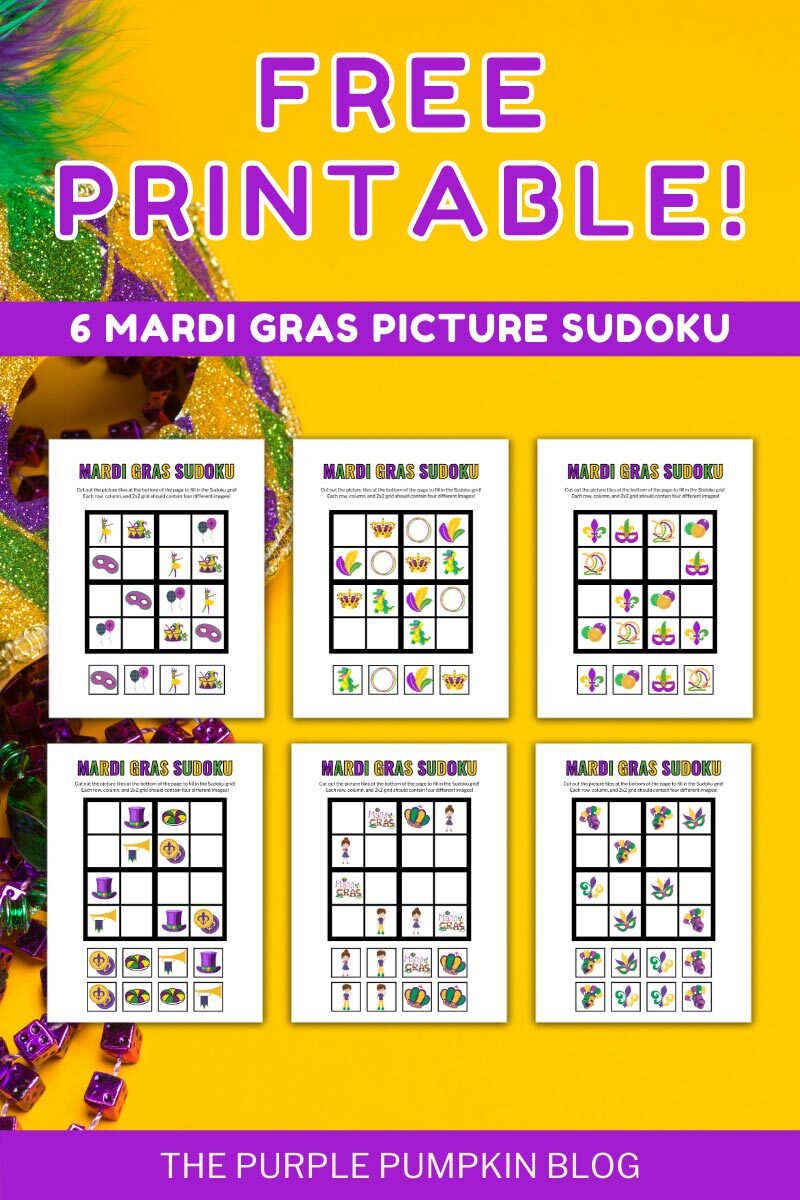 Free Printable! 6 Mardi Gras Picture Sudoku