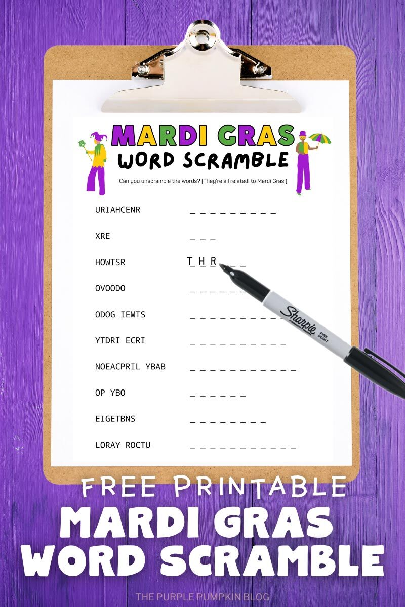 Free Printable Mardi Gras Scramble Puzzles