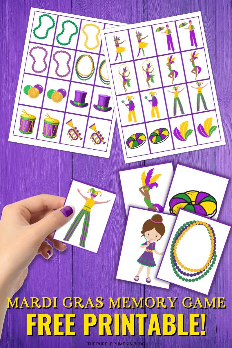 Mardi Gras Memory Game Cards Free Printable