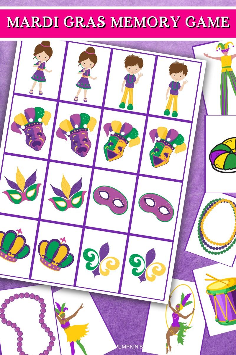 Mardi Gras Memory Game Cards for Kids