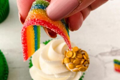 Rainbow Candy Belt Placed into Cupcakes
