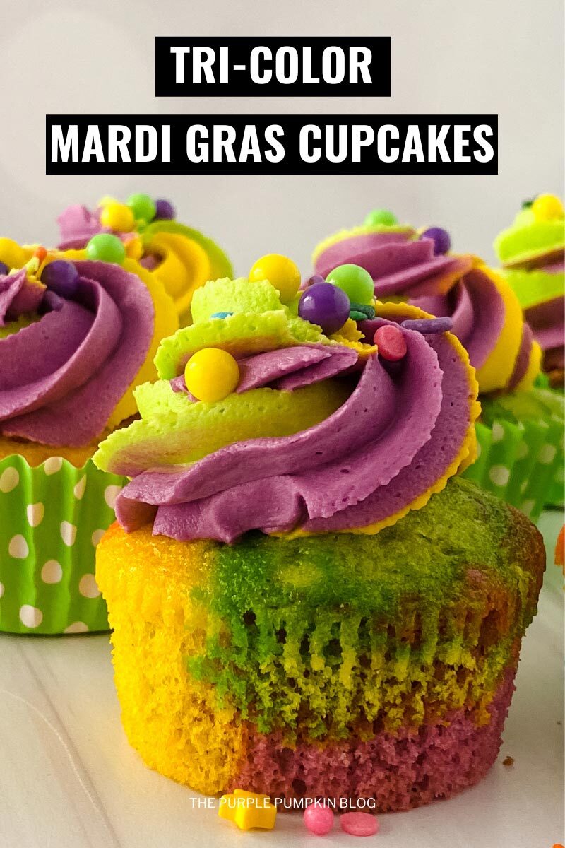 Tri-Color Mardi Gras Cupcakes
