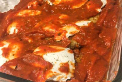 Adding Tomato Sauce to Baking Dish
