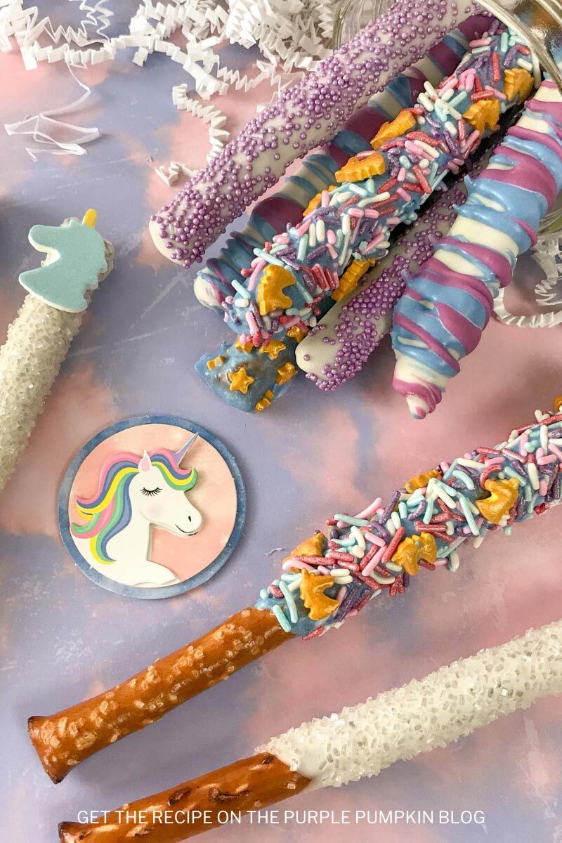 Candy Coated Unicorn Pretzel Rods for Parties