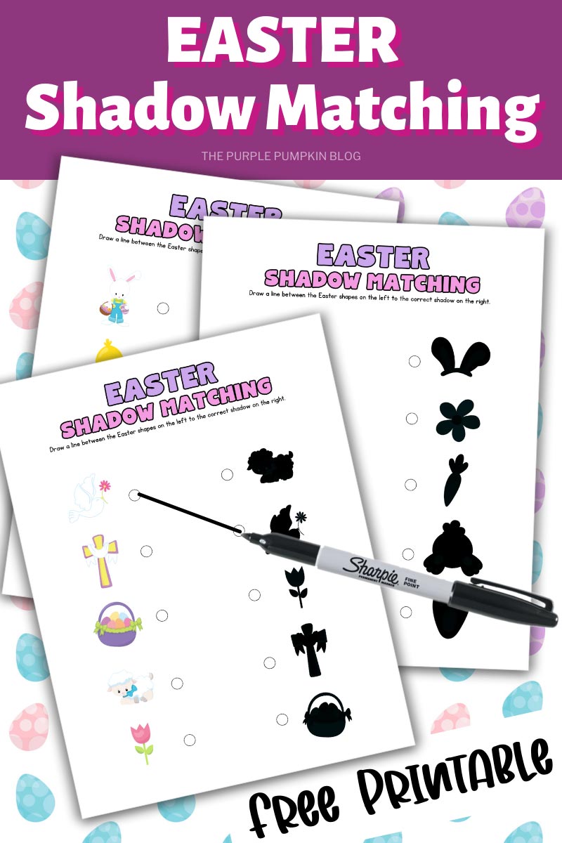 Digital images of the Free Printable Easter Shadow Matching Activity For Kids