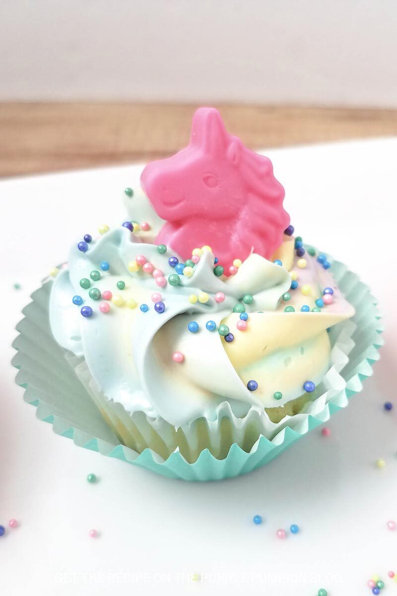 Easy Unicorn Cupcake with Candy Unicorn Topper