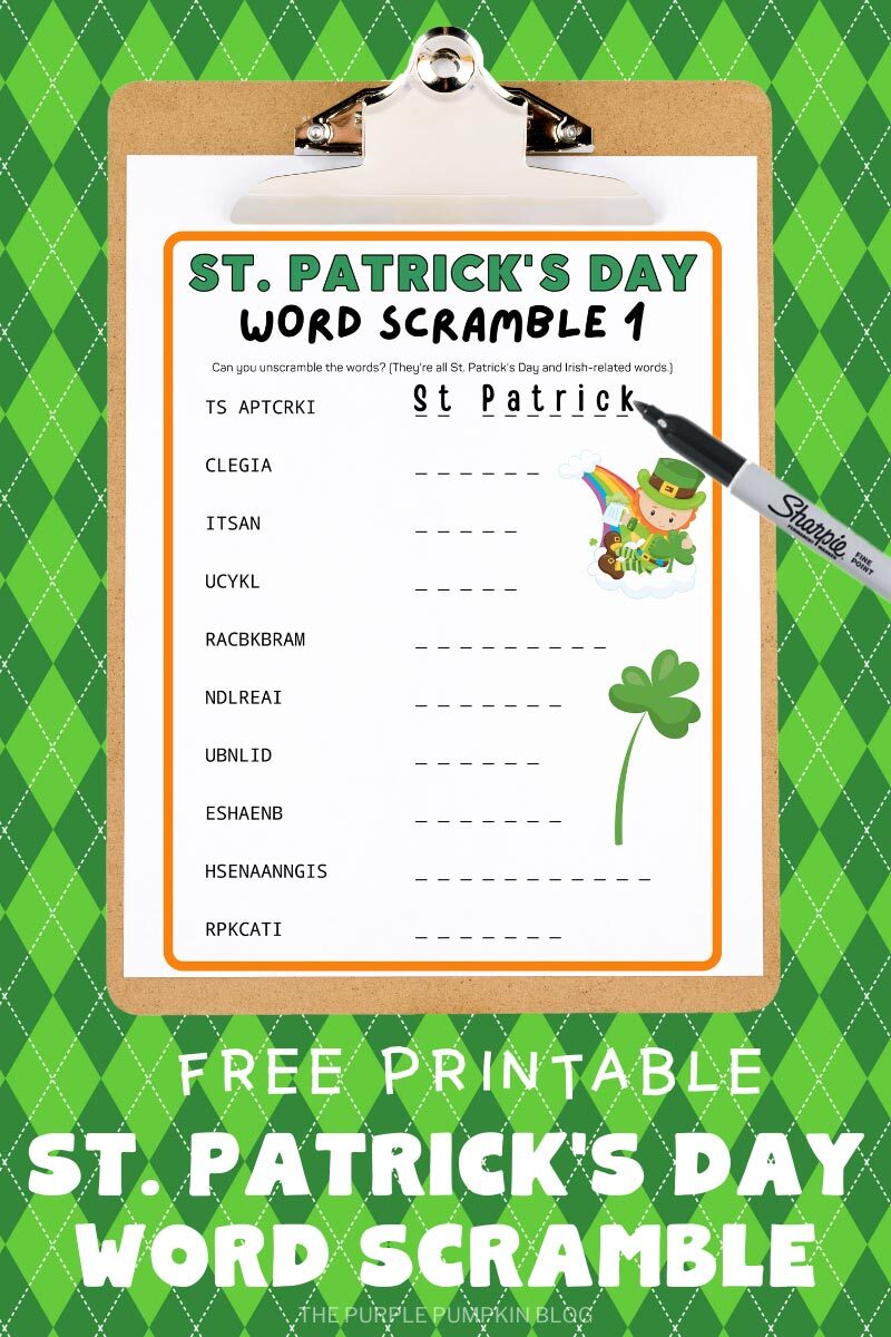 Free Printable St. Patrick's Day Word Scramble
