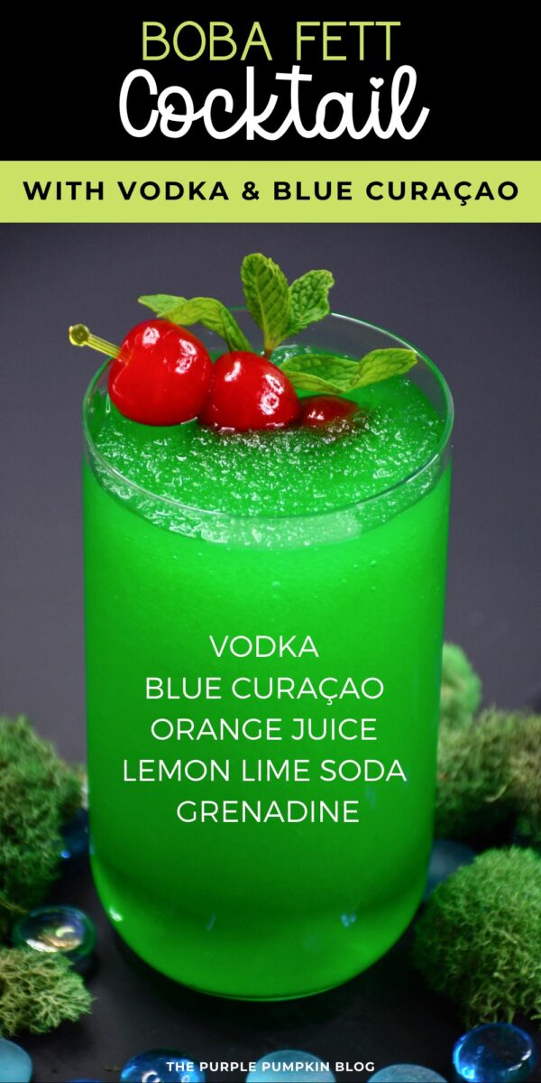 Ingredients for Boba Fett Cocktail with Vodka & Blue Curaçao