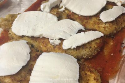 Layering Chicken, Sauce and Cheese in Baking Dish