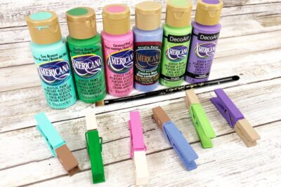 Painting Clothespins in Tail Colors