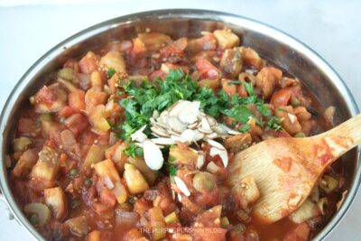 Adding Almonds & Parsley to Caponata