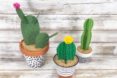 Completed Cardboard Cactus in Pots