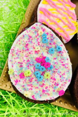 Easter Egg Brownies with Frosting and Sprinkles
