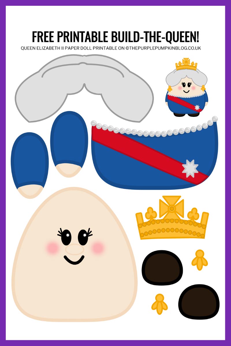 Digital image of The Queen paper doll pieces.