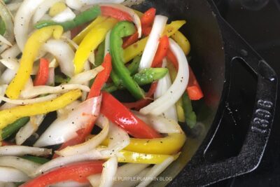 Peppers & Onions Cooking in Skillet
